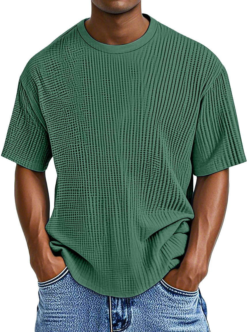 Men's Casual Solid Color Comfortable Waffle Short Sleeve T-shirt