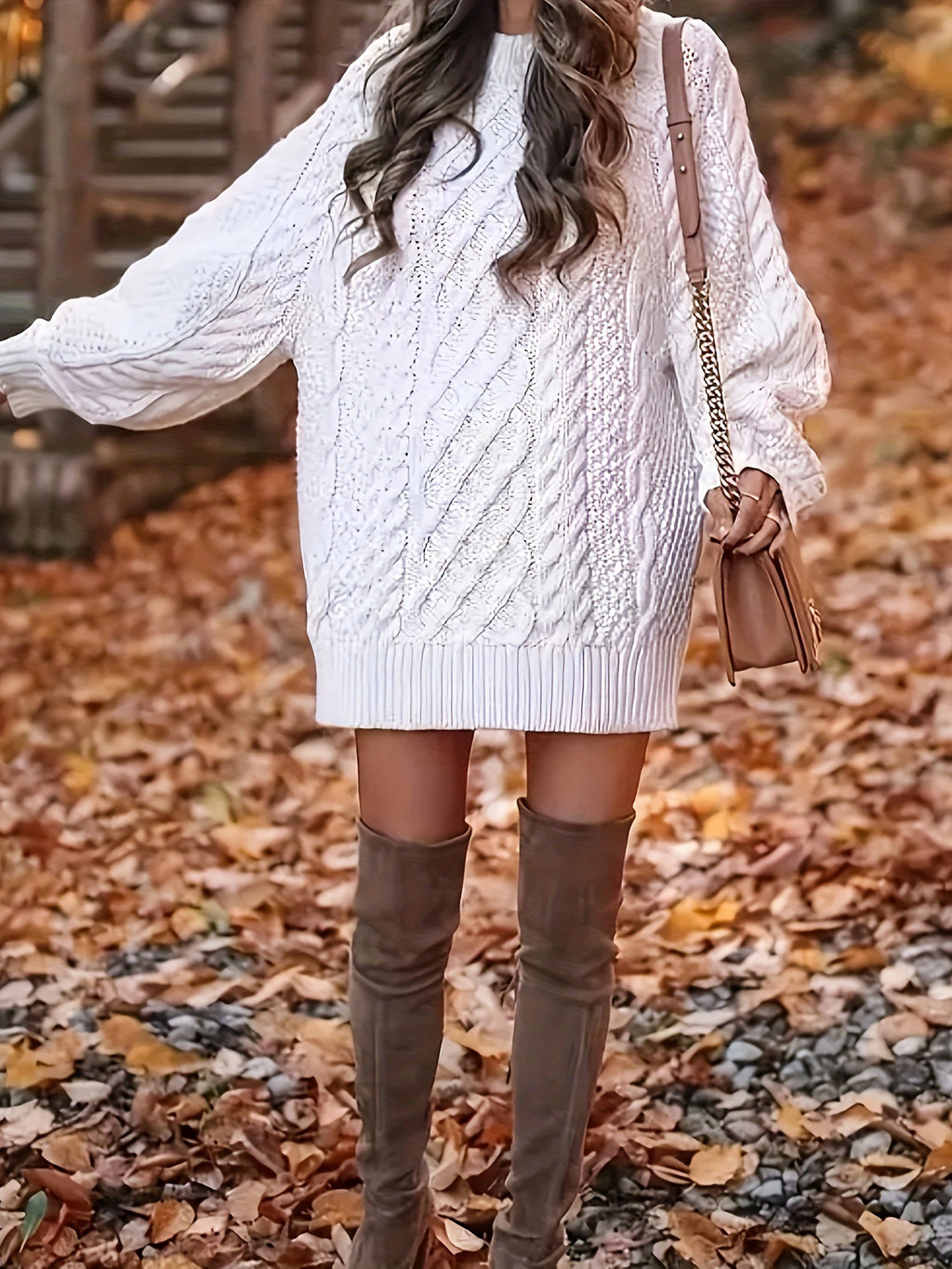 Women Round Neck Hip-pack Versatile Knitted Casual Dress