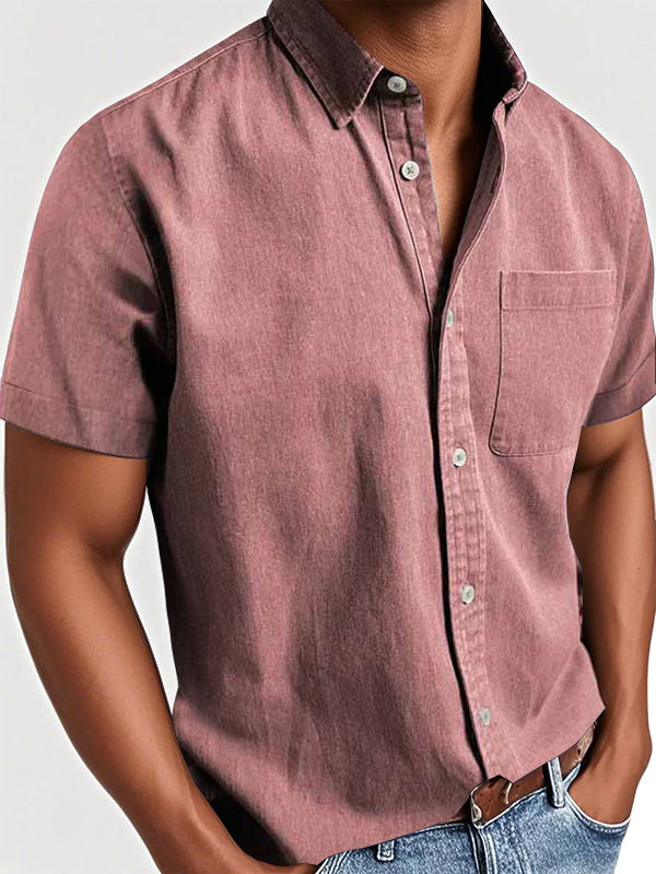 Men's Basic Retro Washed Pocket Short-sleeved Shirt