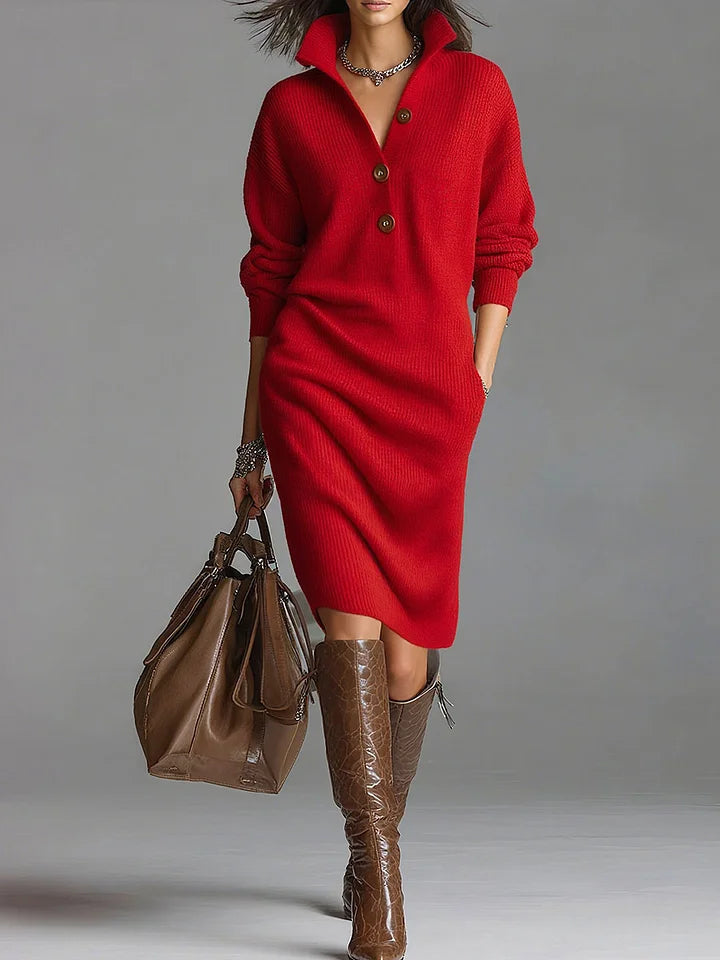 Lorena - Knitted dress with collar and buttons