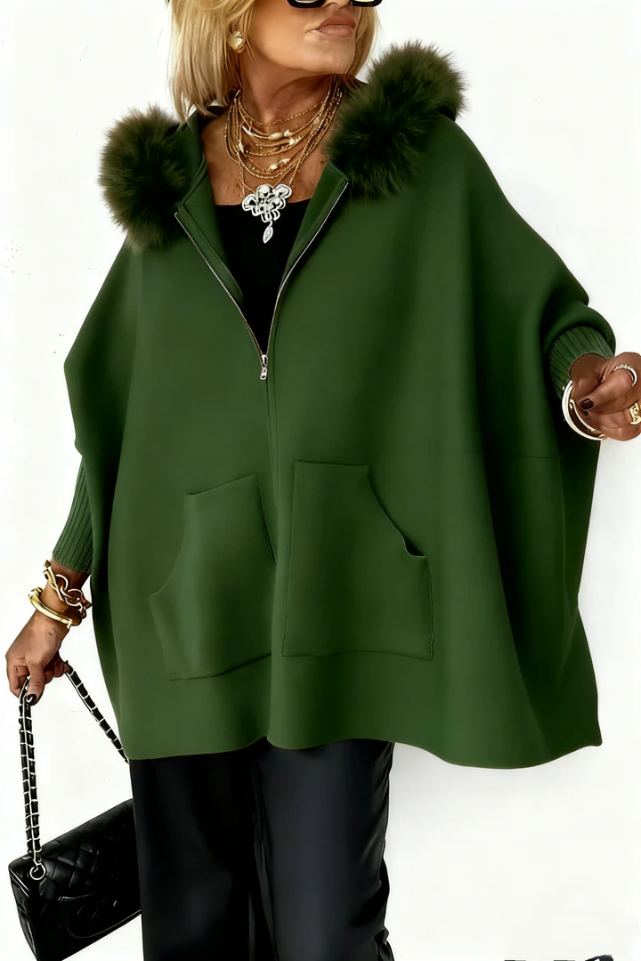 Women Fur Collar Solid Color Casual Jacket