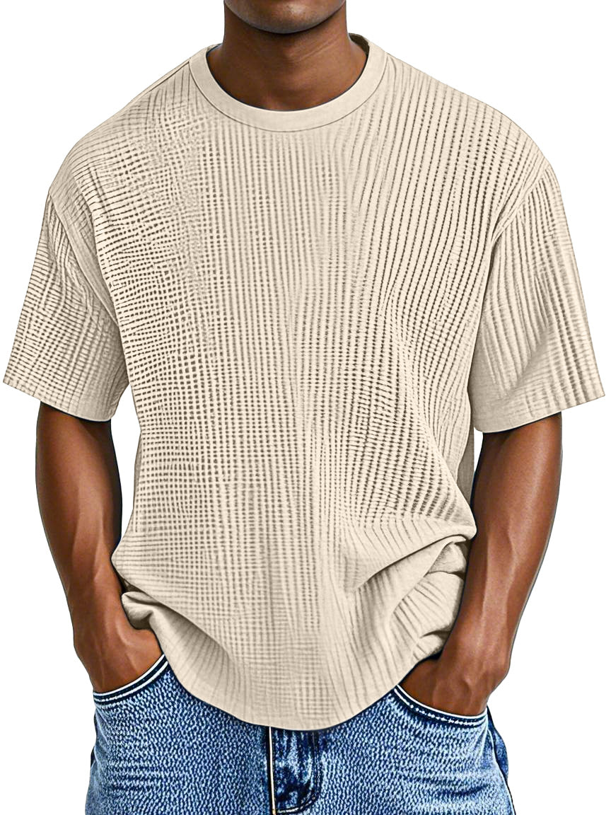 Men's Casual Solid Color Comfortable Waffle Short Sleeve T-shirt