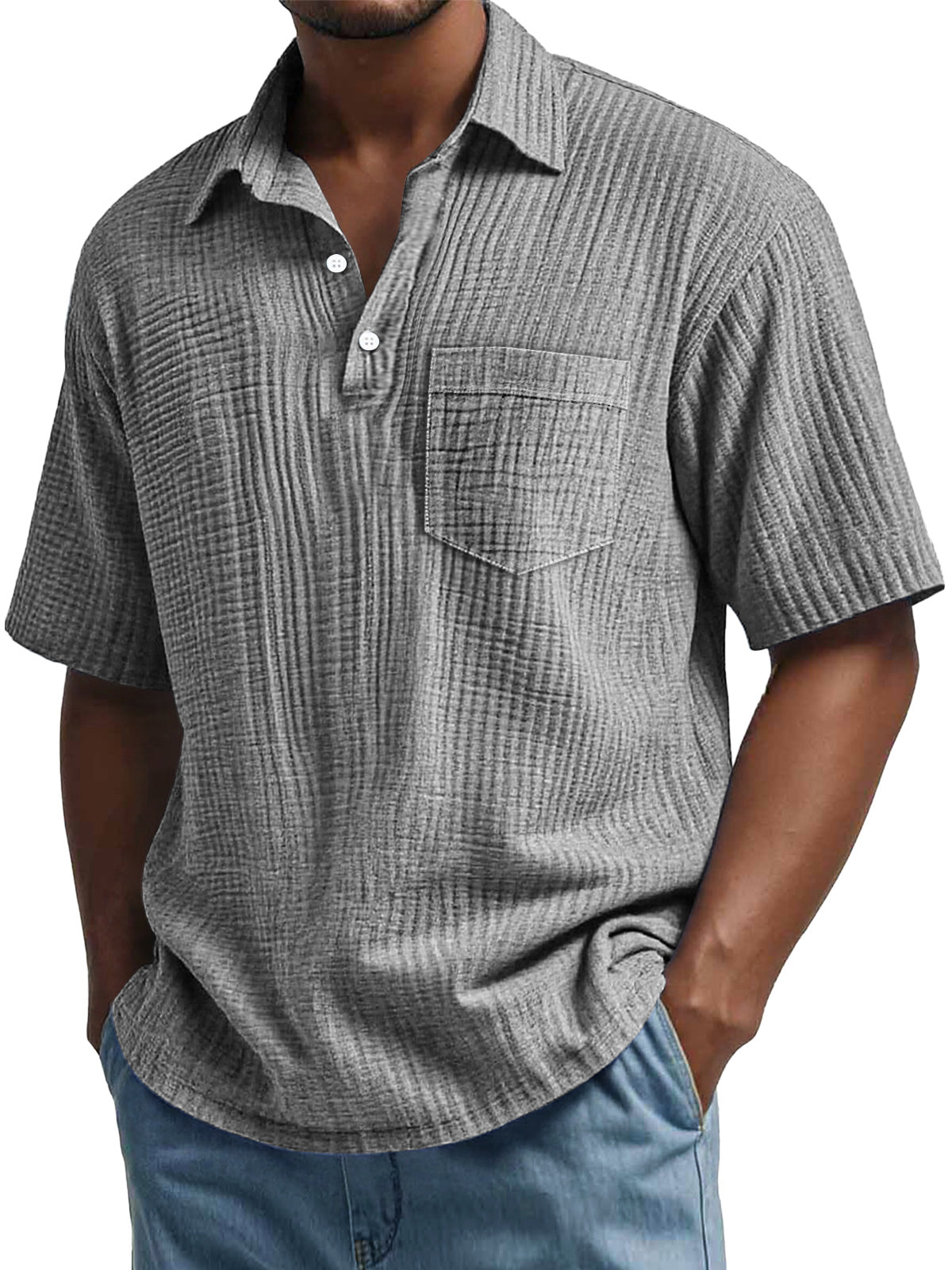 Men's Daily Pleated Casual Lapel Pocket Short Sleeve POLO Shirt